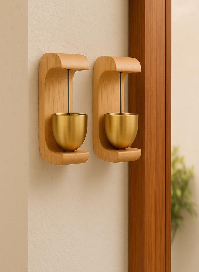 Windwarrior Wooden Door Chime with Brass Bell - Pack of 2 - Vintage Handmade Wall Hanging Door Bells for Home Entrance, Positive Vibes & Good Luck - Indoor Outdoor Decor - Image 1